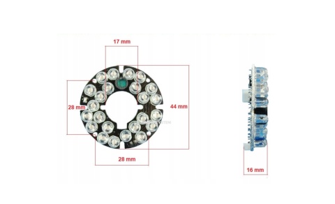 OŚWIETLACZ IR 24 LED REFLEKTOR PODCZERWIENI 44 mm
