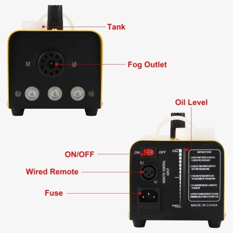 PRZENOŚNA PRZETWORNICA GENERATOR DYMU LED 500 W Z BEZPRZEWODOWYM PILOTEM I KOLOROWYM ŚWIATŁEM
