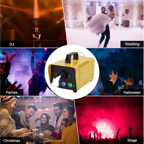 PRZENOŚNA PRZETWORNICA GENERATOR DYMU LED 500 W Z BEZPRZEWODOWYM PILOTEM I KOLOROWYM ŚWIATŁEM