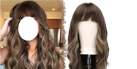 FALOWANE WŁOSY SYNTETYCZNE PERUKA FESHFEN Z GRZYWKĄ 60cm CIEMNY BLOND