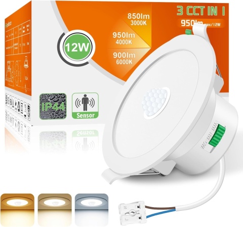 ALUSSO LED REFLEKTOR SUFITOWY Z CZUJNIKIEM RUCHU 12W 3x BARWY REGULOWANE