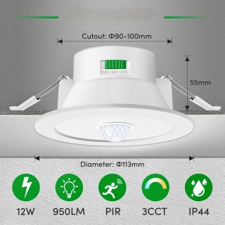 ALUSSO LED REFLEKTOR SUFITOWY Z CZUJNIKIEM RUCHU 12W 3x BARWY REGULOWANE