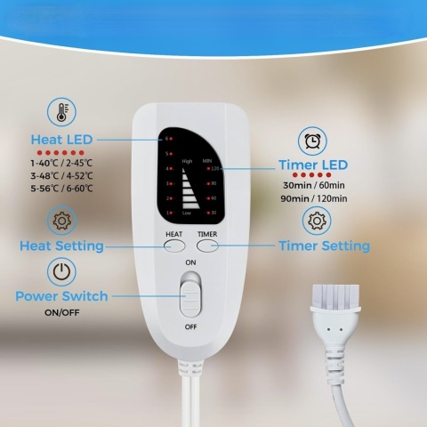 DYWANIK GRZEWCZY MATA GRZEWCZA KOC ELEKTRYCZNY PILOT Z REGULACJĄ 60*30CM