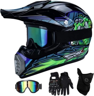 KASK DZIECIĘCY MOTOCYKLOWY MTB L 56-57 cm CROSS QUAD + RĘKAWICE KOMINIARKA