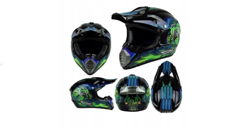 KASK DZIECIĘCY MOTOCYKLOWY MTB L 56-57 cm CROSS QUAD + RĘKAWICE KOMINIARKA