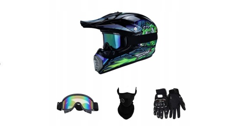 KASK DZIECIĘCY MOTOCYKLOWY MTB L 56-57 cm CROSS QUAD + RĘKAWICE KOMINIARKA