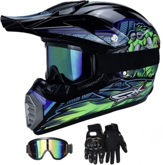 KASK DZIECIĘCY MOTOCYKLOWY MTB S 52-53 cm CROSS QUAD + RĘKAWICE OCHRANIACZE