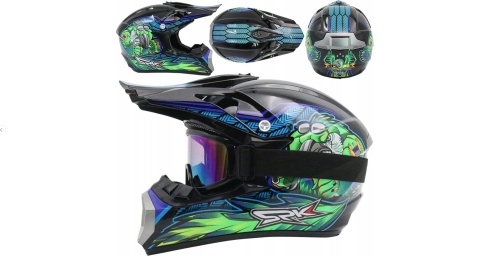 KASK DZIECIĘCY MOTOCYKLOWY MTB S 52-53 cm CROSS QUAD + RĘKAWICE OCHRANIACZE