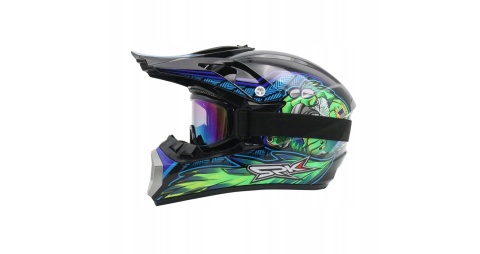 KASK DZIECIĘCY MOTOCYKLOWY MTB S 52-53 cm CROSS QUAD + RĘKAWICE OCHRANIACZE