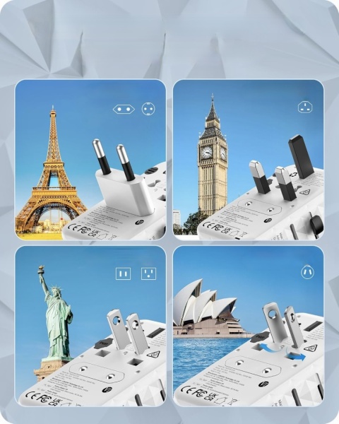 LENCENT UNIWERSALNY ZASILACZ ADAPTER PODRÓŻNY 65W GAN III Typ A/C/G/I BIAŁY