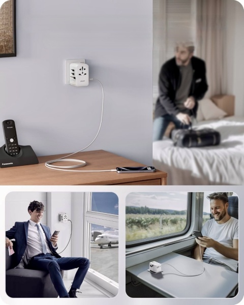 LENCENT UNIWERSALNY ZASILACZ ADAPTER PODRÓŻNY 65W GAN III Typ A/C/G/I BIAŁY