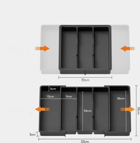 LIFEWIT DUŻY ORGANIZER DO SZUFLADY NA PRZYBORY KUCHENNE CZARNY