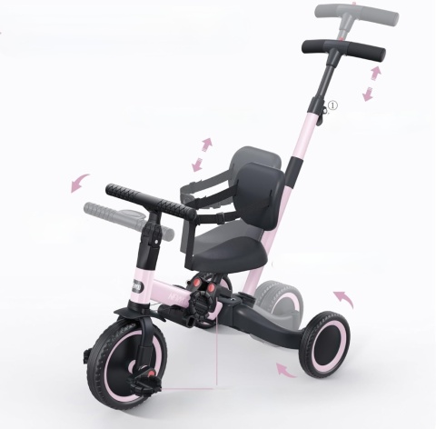 NEWYOO ROWEREK BIEGOWY DLA DZIECKA TRÓJKOŁOWY RÓŻOWY Z RĄCZKĄ DO PCHANIA