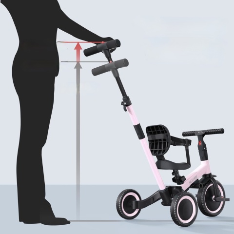 NEWYOO ROWEREK BIEGOWY DLA DZIECKA TRÓJKOŁOWY RÓŻOWY Z RĄCZKĄ DO PCHANIA