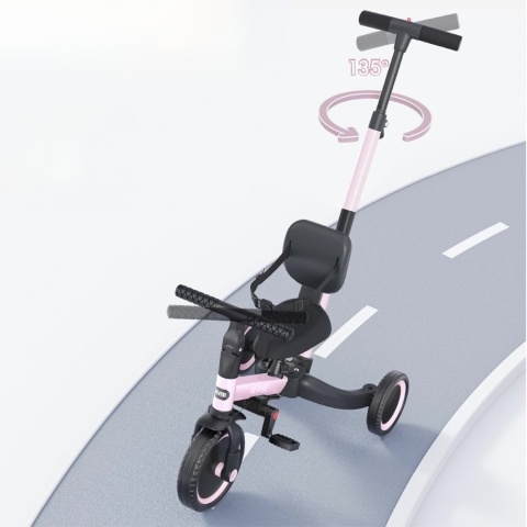 NEWYOO ROWEREK BIEGOWY DLA DZIECKA TRÓJKOŁOWY RÓŻOWY Z RĄCZKĄ DO PCHANIA