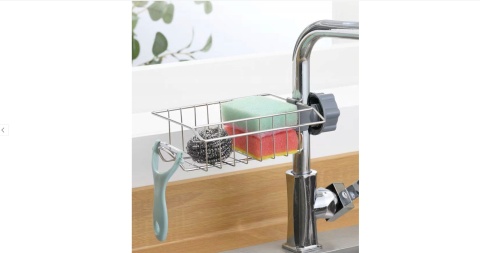Organizer do zlewu srebrny koszyk mała półka na kran ociekacz na gąbkę płyn