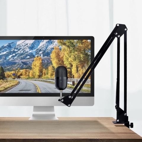 Statyw mikrofonowy biurkowy z ramieniem nożycowym kompat z mikrofonami
