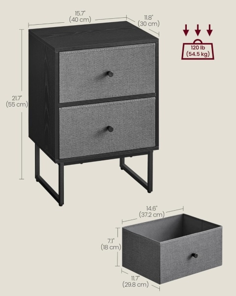 VASAGLE STOLIK NOCNY STYLOWY LGS029W14 WYMIARY 30 x 40 x 55 cm