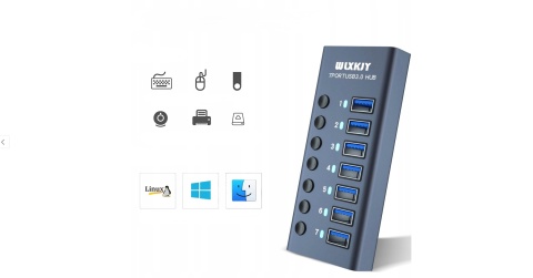 WLXKJY HUB USB 3.0 7-PORT ALUMINIOWY SZYBKI TRANSFER DANYCH I ŁADOWANIE