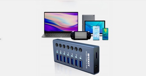 WLXKJY HUB USB 3.0 7-PORT ALUMINIOWY SZYBKI TRANSFER DANYCH I ŁADOWANIE