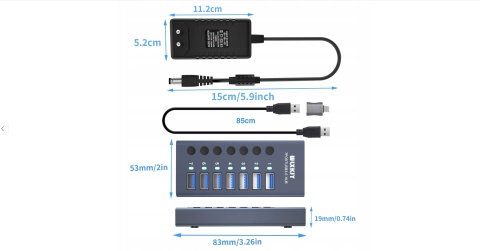 WLXKJY HUB USB 3.0 7-PORT ALUMINIOWY SZYBKI TRANSFER DANYCH I ŁADOWANIE