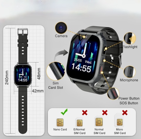 Smartwatch dziecięcy 4G GPS SOS wideorozmowy ekran dotykowy HD