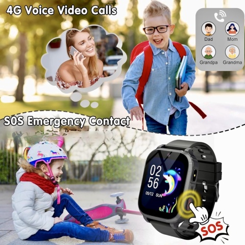 Smartwatch dziecięcy 4G GPS SOS wideorozmowy ekran dotykowy HD