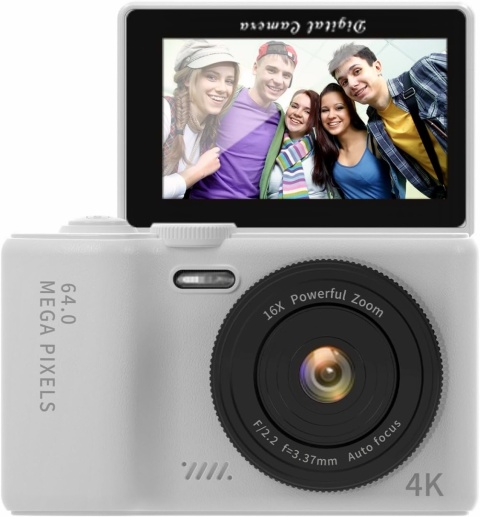 Aparat Cyfrowy 4K 64 MP WiFi Obrotowy 180° Zoom 16x Karta 32 GB