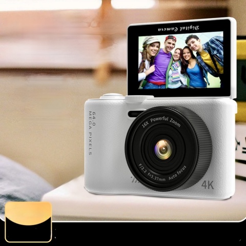 Aparat Cyfrowy 4K 64 MP WiFi Obrotowy 180° Zoom 16x Karta 32 GB