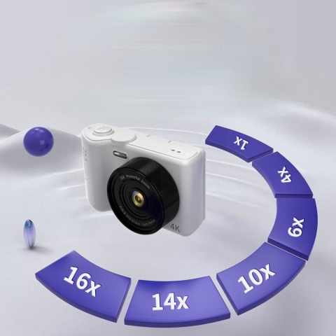 Aparat Cyfrowy 4K 64 MP WiFi Obrotowy 180° Zoom 16x Karta 32 GB