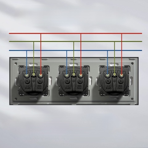 BSEED GNIAZDO ŚCIENNE POTRÓJNE 3-BIEGUNOWE RAMKA ZE SZKŁA HARTOWANEGO