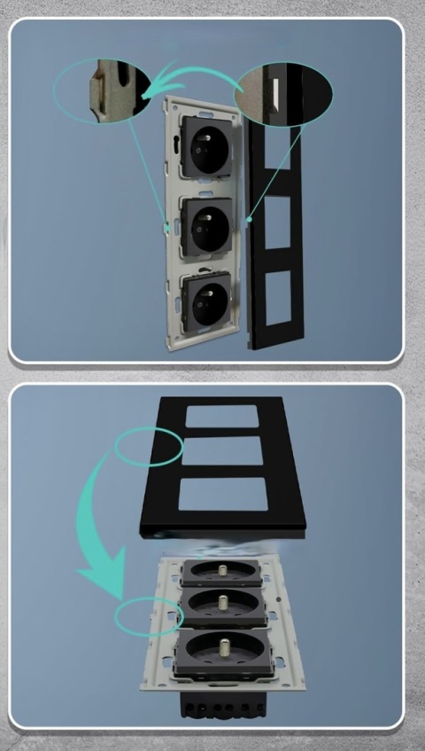 BSEED GNIAZDO ŚCIENNE POTRÓJNE 3-BIEGUNOWE RAMKA ZE SZKŁA HARTOWANEGO