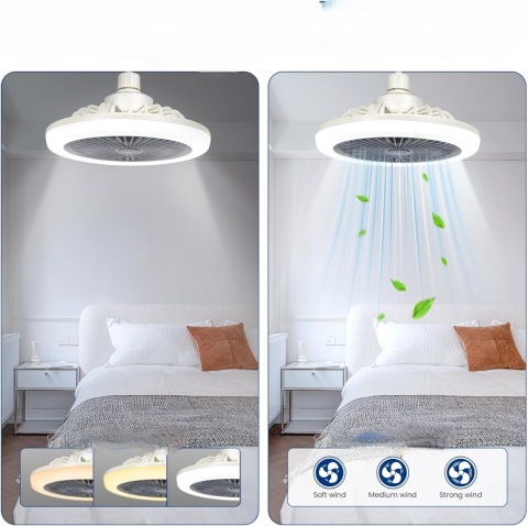 CICHY WENTYLATOR SUFITOWY ZE ŚWIATŁEM LED 30 W, 3 PRĘDKOŚCI E27 Z PILOTEM