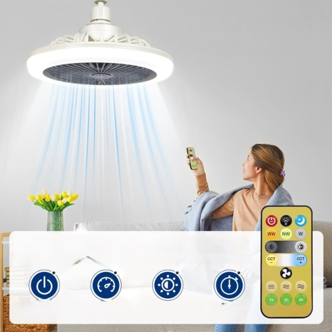 CICHY WENTYLATOR SUFITOWY ZE ŚWIATŁEM LED 30 W, 3 PRĘDKOŚCI E27 Z PILOTEM