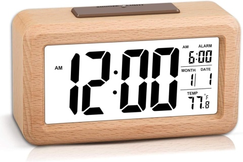 CYFROWY DREWNIANY BUDZIK LED ZEGAR STOŁOWY INTELIGENTNY CZUJNIK LAMPKA NOCNA