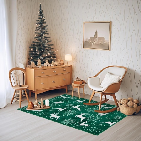 Dywan Świąteczny Dywanik Święta Carvapet 90 x 150 cm Antypoślizgowy Renifer