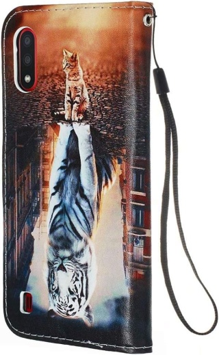 Etui Z Klapką Na Samsung Galaxy A01 Skóra PU 3D Magnetyczne Kot Tygrys