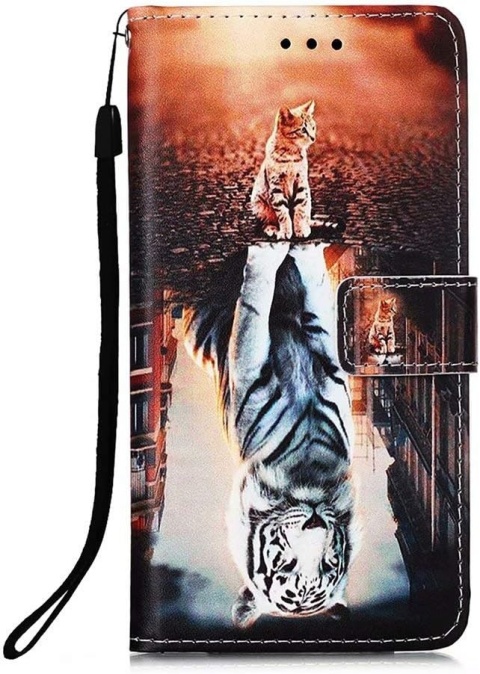 Etui Z Klapką Na Samsung Galaxy A01 Skóra PU 3D Magnetyczne Kot Tygrys