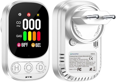 GEDSFFATI DETEKTOR CZUJNIK CZADU I TLENKU WĘGLA Z WTYCZKĄ