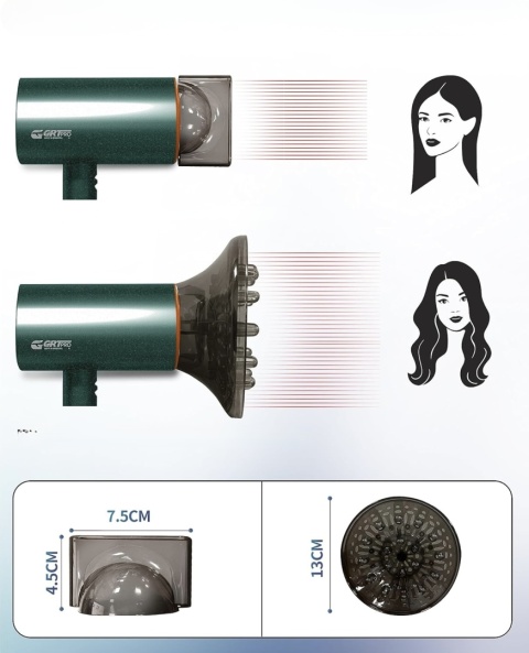 GRT PRO PROFESJONALNA SUSZARKA DO WŁOSÓW SKŁADANA 2200W JONOWA ORYGINALNA