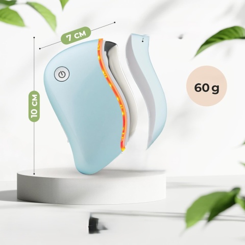 JVF BEAUTY GUA SHA ELEKTRYCZNY LED MASAŻER ZE STALI NIERDZEWNEJ DO TWARZY SZYI Z WIBRACJAMI KOLOR JASNY NIEBIESKI