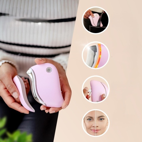 JVF BEAUTY GUA SHA ELEKTRYCZNY LED MASAŻER ZE STALI NIERDZEWNEJ DO TWARZY, SZYI Z WIBRACJAMI KOLOR RÓŻOWY