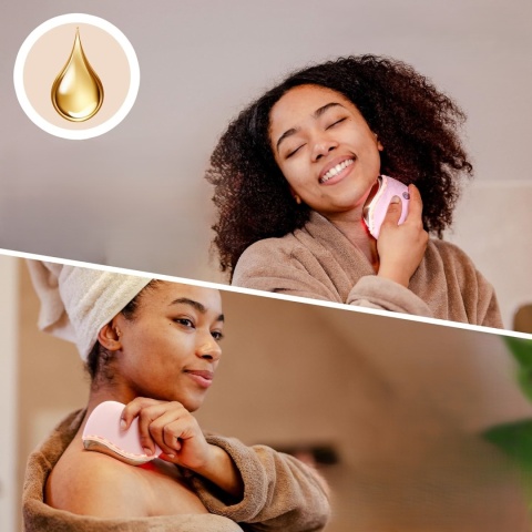 JVF BEAUTY GUA SHA ELEKTRYCZNY LED MASAŻER ZE STALI NIERDZEWNEJ DO TWARZY, SZYI Z WIBRACJAMI KOLOR RÓŻOWY