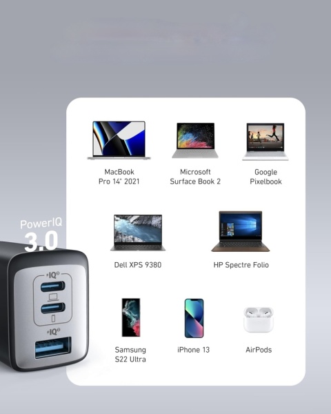 Ładowarka Sieciowa Anker 65W GaN 3 PowerPort Nano II USB-C x2 USB-A Biała