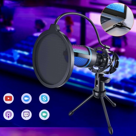 MIKROFON USB DO KOMPUTERA POJEMNOŚCIOWY DO PODCASTÓW ZE STATYWEM ORYGINALNY