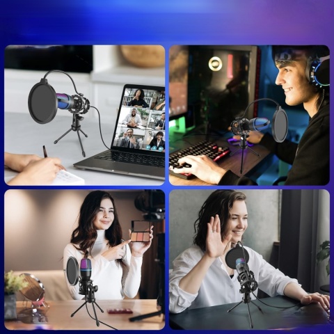 MIKROFON USB DO KOMPUTERA POJEMNOŚCIOWY DO PODCASTÓW ZE STATYWEM ORYGINALNY