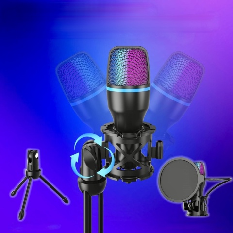 MIKROFON USB DO KOMPUTERA POJEMNOŚCIOWY DO PODCASTÓW ZE STATYWEM ORYGINALNY