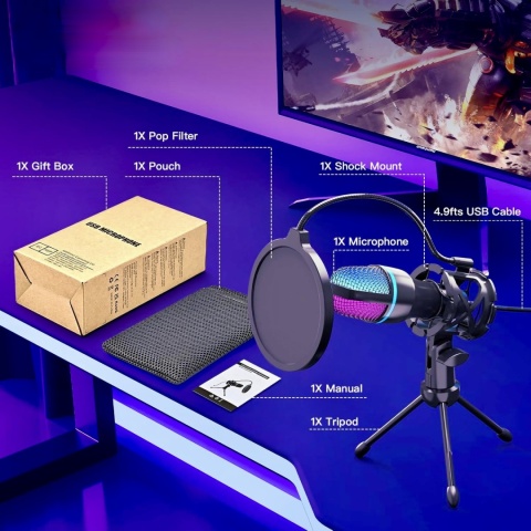 MIKROFON USB DO KOMPUTERA POJEMNOŚCIOWY DO PODCASTÓW ZE STATYWEM ORYGINALNY