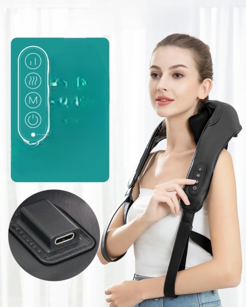 NEKTECK BEZPRZEWODOWE URZĄDZENIE DO MASAŻU KARKU SZYI I PLECÓW SHIATSU Z OGRZEWANIEM