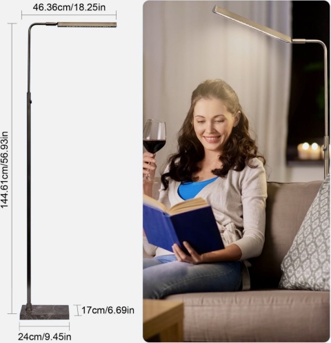 NOWOCZESNA LAMPA PODŁOGOWA LED Z FUNKCJĄ ŚCIEMNIANIA I MARMUROWĄ PODSTAWĄ